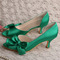 Saténový motýl svatební boty boční duté jehlové vysoké podpatky zelené družičky boty - Strana 1