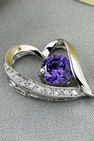 Fialové stříbrné srdce ve tvaru vykládané diamantové šperky ženského náhrdelníku