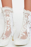 Módní dámské boty s dutými vysokými podpatky, bílé krajkové dámské boty, svatební dámské boty