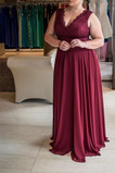 Přirozeného pasu Šifón Elegantní V-krk Zip nahoru Promové šaty
