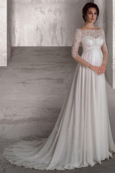 Bateau Říše pasu Polovina rukáv Elegantní Svatba Svatební šaty
