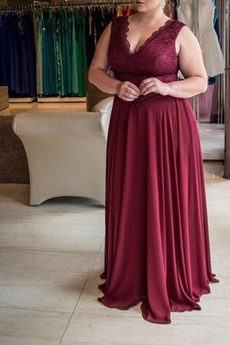 Přirozeného pasu Šifón Elegantní V-krk Zip nahoru Promové šaty