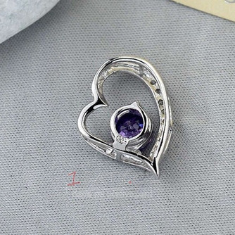 Fialové stříbrné srdce ve tvaru vykládané diamantové šperky ženského náhrdelníku - Strana 2