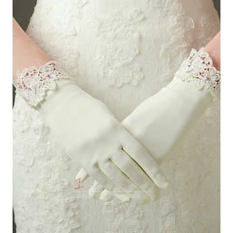 Ivory Vhodné Satin Lace krátké svatební rukavice - Strana 1
