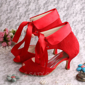 Červené dámské boty módní svatební jehlové jehlové krajkové svatební boty - Strana 5