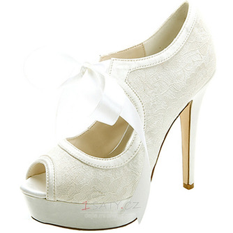 Elegantní krajkové vysoké podpatky nepromokavá platforma dámské boty saténové pásky banketové svatební boty módní boty - Strana 2