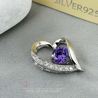 Fialové stříbrné srdce ve tvaru vykládané diamantové šperky ženského náhrdelníku - Strana 1