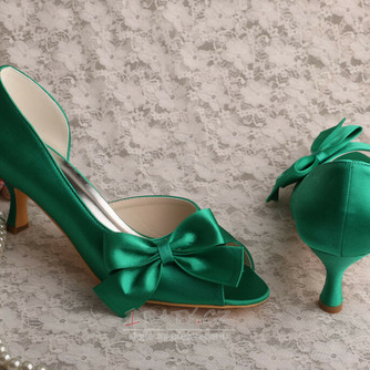 Saténový motýl svatební boty boční duté jehlové vysoké podpatky zelené družičky boty - Strana 2