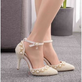 Sandály na vysokém podpatku korálkové kamínky sandály bílé svatební boty - Strana 5