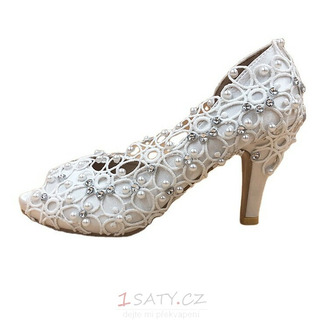 Saténové krajkové svatební boty s drahokamovými jehlovými svatebními botami ručně vyráběné svatební boty - Strana 1