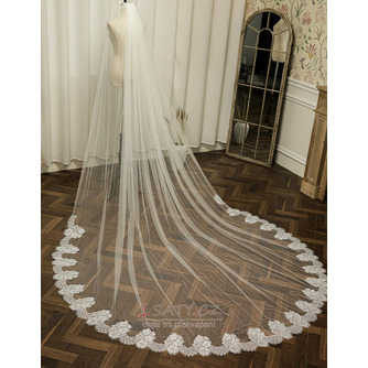 Svatební závoj Velký krajkový závoj s dlouhým úsekem Šifrovaný závoj ze slonové kosti - Strana 1