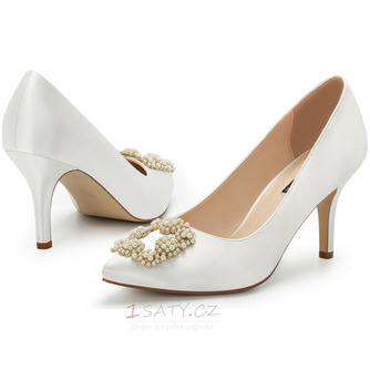 Perlové špičaté svatební boty na vysokém podpatku, bílé saténové svatební boty - Strana 1