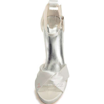 Saténové svatební dámské boty s platformou na vysokém podpatku s otevřenou špičkou na sandále - Strana 8