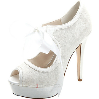 Elegantní krajkové vysoké podpatky nepromokavá platforma dámské boty saténové pásky banketové svatební boty módní boty - Strana 1