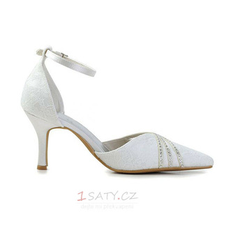 Bílé krajkové svatební boty svatební boty s kamínky dámské jehlové drahokamové boty pro družičku - Strana 2