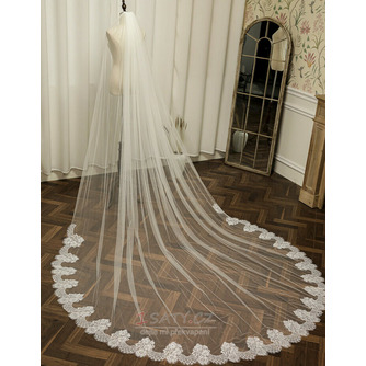 Svatební závoj Velký krajkový závoj s dlouhým úsekem Šifrovaný závoj ze slonové kosti - Strana 4