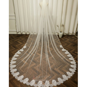 Svatební závoj Velký krajkový závoj s dlouhým úsekem Šifrovaný závoj ze slonové kosti - Strana 3