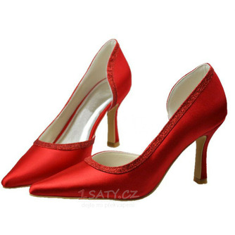 Špičaté červené jehlové svatební vysoké podpatky se saténovými banketovými společenskými botami - Strana 1