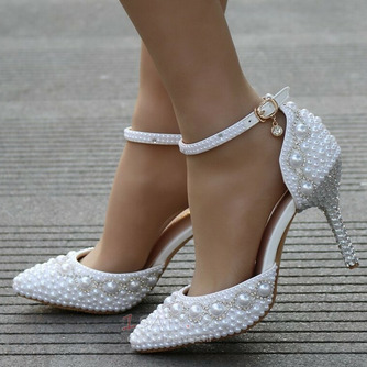 Sandály na vysokém podpatku korálkové kamínky sandály bílé svatební boty - Strana 1
