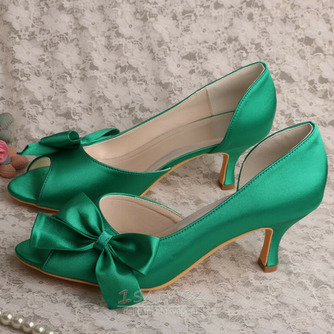 Saténový motýl svatební boty boční duté jehlové vysoké podpatky zelené družičky boty - Strana 1