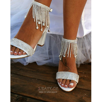 Nové drahokamové dámské sandály se silnými podpatky, banketové svatební sandály - Strana 5