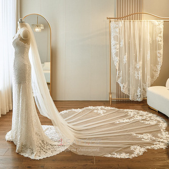Bílá slonová kost vintage krajkový závoj kostelní svatební závoj luxusní zadní závoj - Strana 4