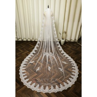 Jednovrstvé krajkové závojové svatební doplňky svatební závoj z bílé slonoviny s kovovým hřebenem do vlasů - Strana 3