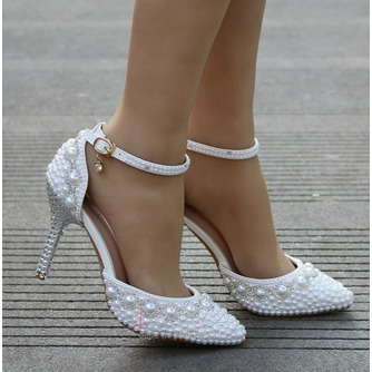Sandály na vysokém podpatku korálkové kamínky sandály bílé svatební boty - Strana 4