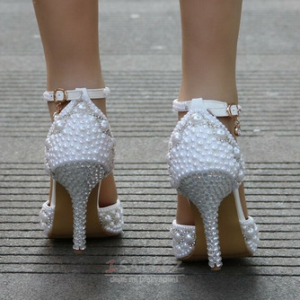 Sandály na vysokém podpatku korálkové kamínky sandály bílé svatební boty - Strana 2