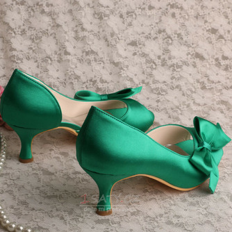 Saténový motýl svatební boty boční duté jehlové vysoké podpatky zelené družičky boty - Strana 3