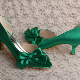 Saténový motýl svatební boty boční duté jehlové vysoké podpatky zelené družičky boty - Strana 4