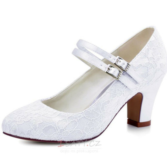 Bílé krajkové svatební boty na vysokém podpatku, kulaté špičky na vysokém podpatku, svatební boty pro družičku - Strana 1