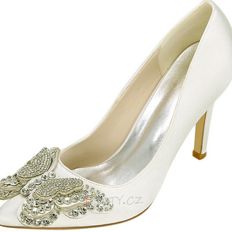 Drahokamu saténové svatební boty bílé svatební boty luk svatební boty - Strana 2
