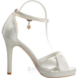 Saténové svatební dámské boty s platformou na vysokém podpatku s otevřenou špičkou na sandále - Strana 7
