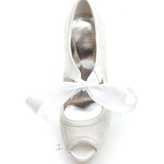 Elegantní krajkové vysoké podpatky nepromokavá platforma dámské boty saténové pásky banketové svatební boty módní boty - Strana 5