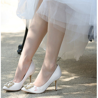 Perlové špičaté svatební boty na vysokém podpatku, bílé saténové svatební boty - Strana 2