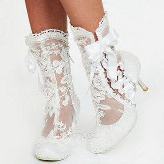 Módní dámské boty s dutými vysokými podpatky, bílé krajkové dámské boty, svatební dámské boty - Strana 3