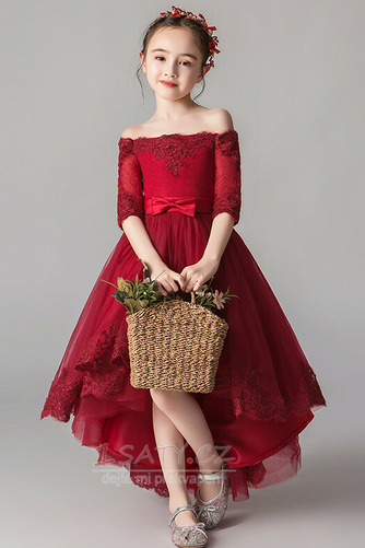 Tři čtvrtiny rukávy Asymetrické Elegantní Květinové dívky šaty - Strana 1