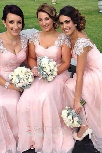 Šifón Elegantní Jaro Aplikací Střední Víčko Krátký rukáv Družička Šaty - Strana 3