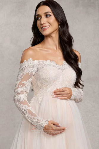 Dlouhý rukáv Dlouho Rosný rameno Jemná síťovina Svatební šaty - Strana 5