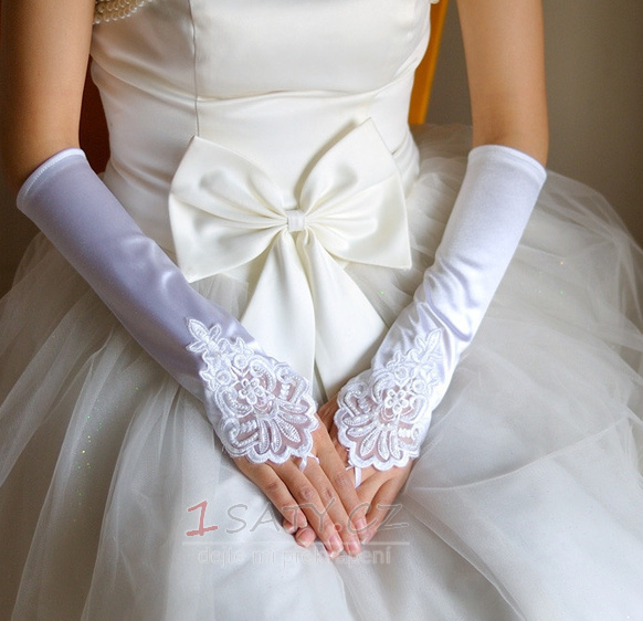 Bezešvé dlouhé bílé vintage elastické svatební rukavice