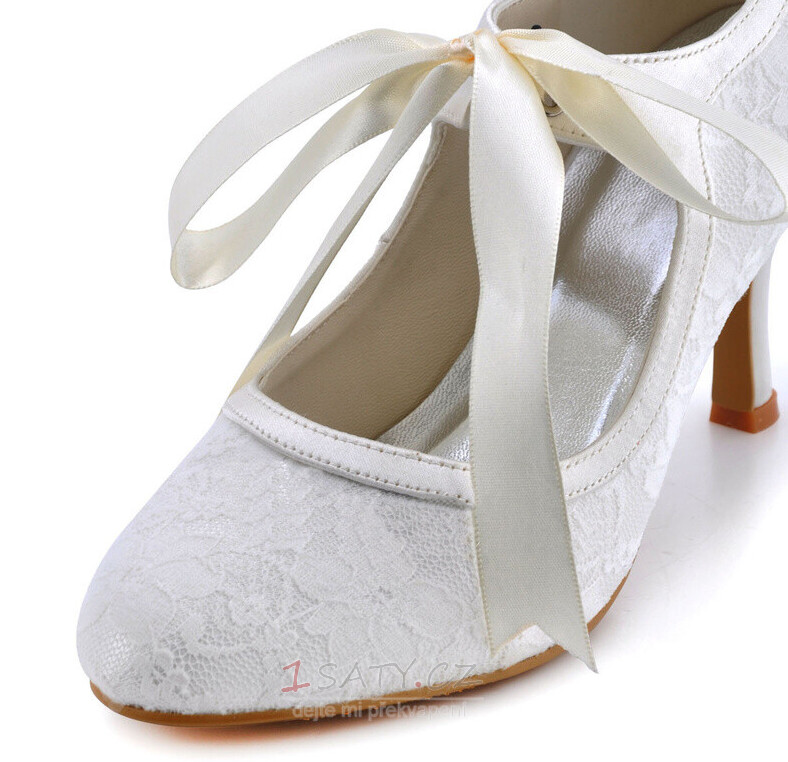Bílé krajkové krajkové svatební boty a vysoké podpatky vysoké podpatky pro družičku