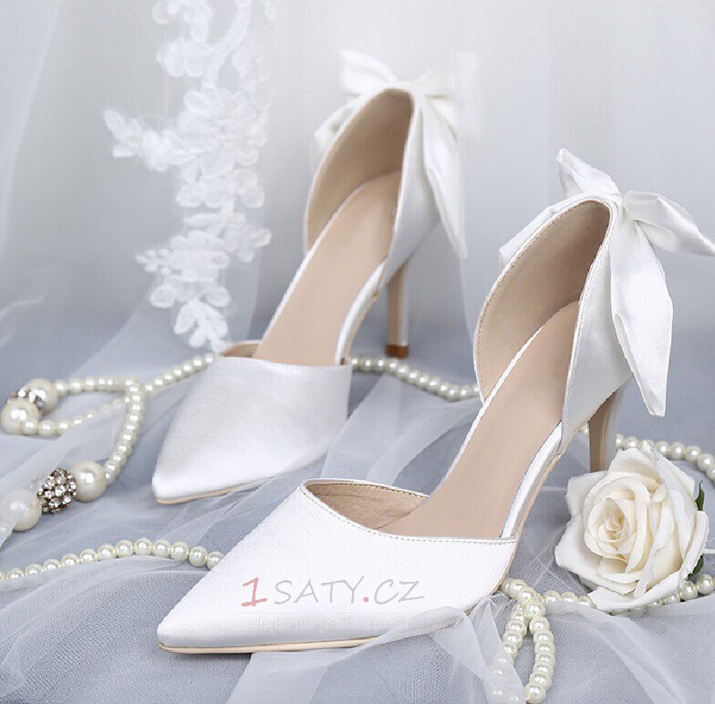 Bílé svatební boty saténové svatební boty vysoké podpatky podzimní a zimní modely