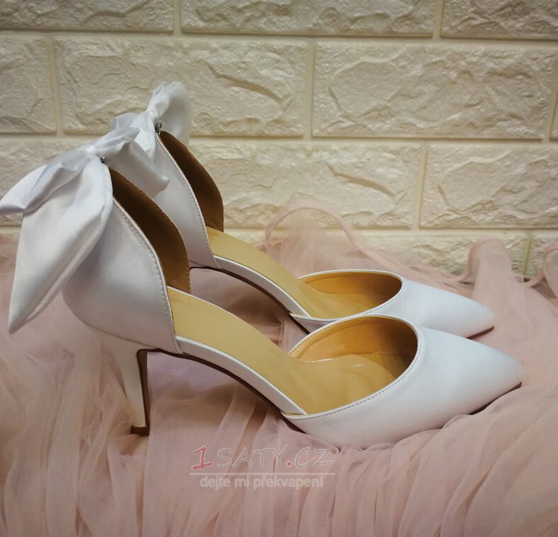 Bílé svatební boty saténové svatební boty vysoké podpatky podzimní a zimní modely