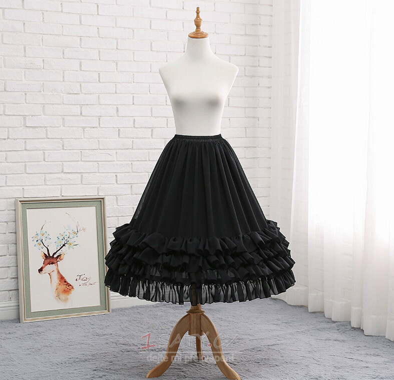 Černá šifonová spodnička, svatební dlouhá krinolína, cosplay plesové šaty šifonová spodnička, nadýchaná sukně, midi sukně Lolita