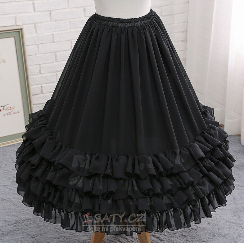 Černá šifonová spodnička, svatební dlouhá krinolína, cosplay plesové šaty šifonová spodnička, nadýchaná sukně, midi sukně Lolita