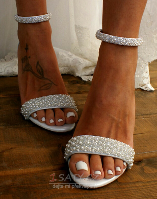 Dámské sandály na vysokém podpatku, perlové svatební sandály, banketové sandály
