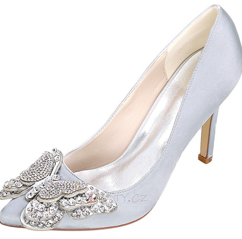 Drahokamu saténové svatební boty bílé svatební boty luk svatební boty