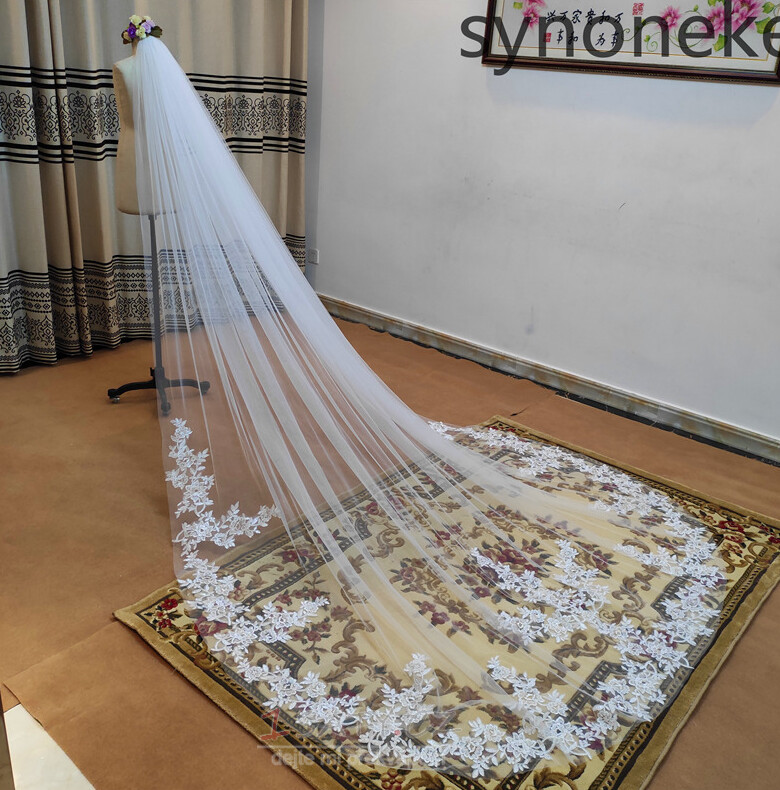 Jednovrstvá krajka svatební závoj svatební závoj nášivka bílý slonovinový závoj 3 metry