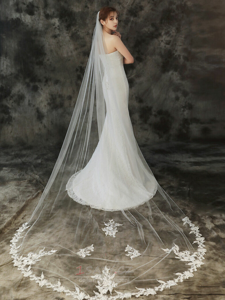 Jednovrstvá svatební závoj 3M s hřebenem na vlasy a jemným krajkovým závojem